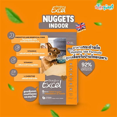 Burgess Excel Indoor Rabbit Nuggets with Dandelion&Nettle อาหารสูตรสำหรับกระต่ายเลี้ยงในบ้านโดยเฉพาะ (1.5kg)